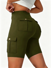 Women's High Waist Pocket Shorts, Slim-Fit Elastic Running Pants, Casual Spring & Fall Outdoor Sports Wear, Comfortable Fit