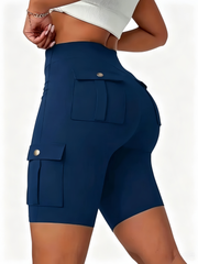 Women's High Waist Pocket Shorts, Slim-Fit Elastic Running Pants, Casual Spring & Fall Outdoor Sports Wear, Comfortable Fit