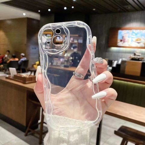 Luxurious wavy Shining Phone Case For iPhone 15 14 13 12 11 Pro Max X XR XS Max Mini 7 8 Plus SE 2020 Cellphone Cases Shockproof Soft shell Back Cover (Color : Clear b, Size : For iPhone 12 Pr